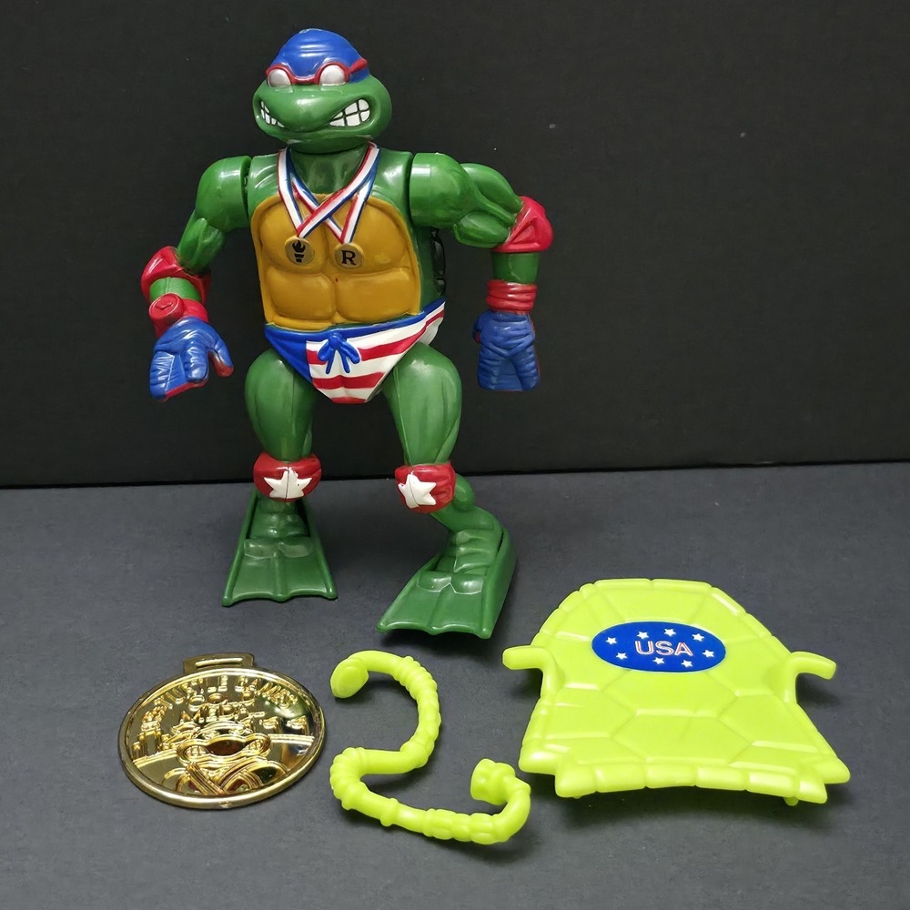 TMNT Ninja Turtles Raphael Olympic Swimmer Figure 1992 Gold Metal Complete